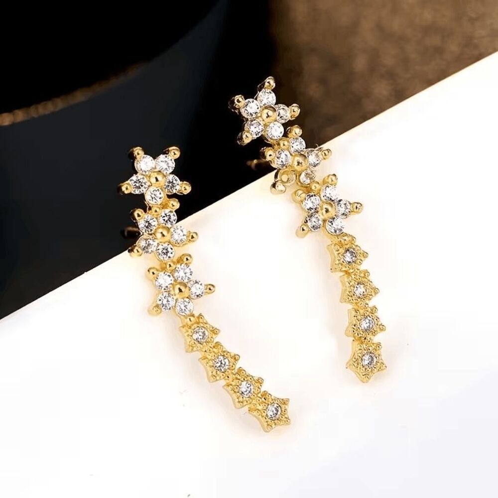 Diamond Gold Flower Earrings